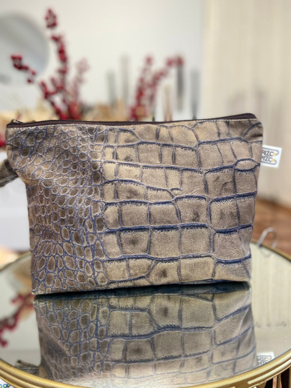 Brown Alligator Animal Print Toiletry Bag