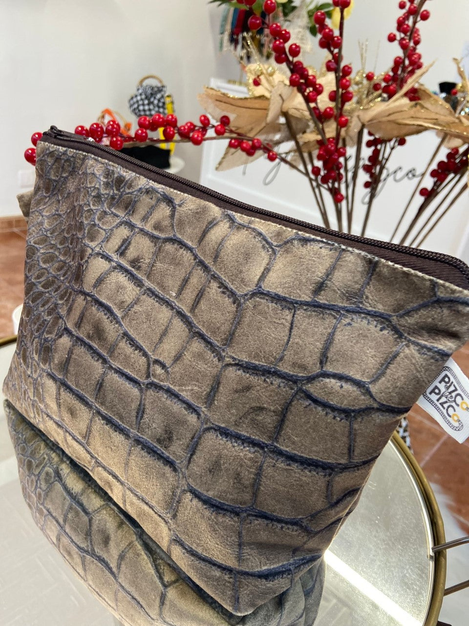 Brown Alligator Animal Print Toiletry Bag
