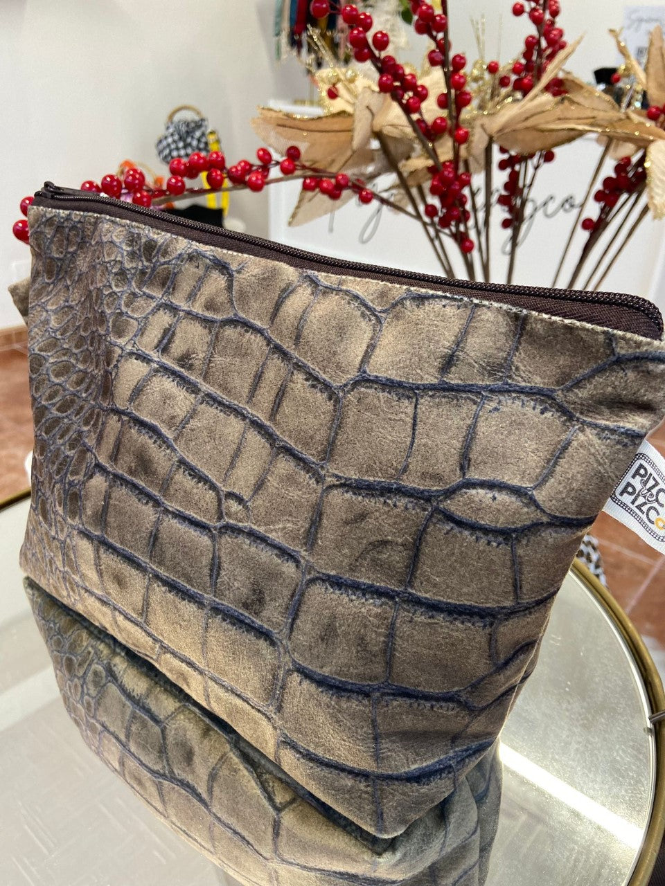 Brown Alligator Animal Print Toiletry Bag