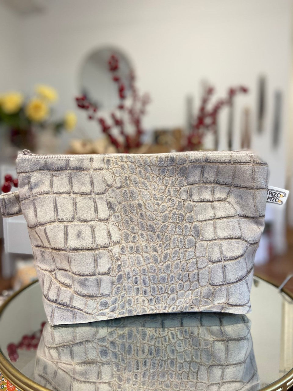 Animal Print Crocodile Beige Toiletry Bag