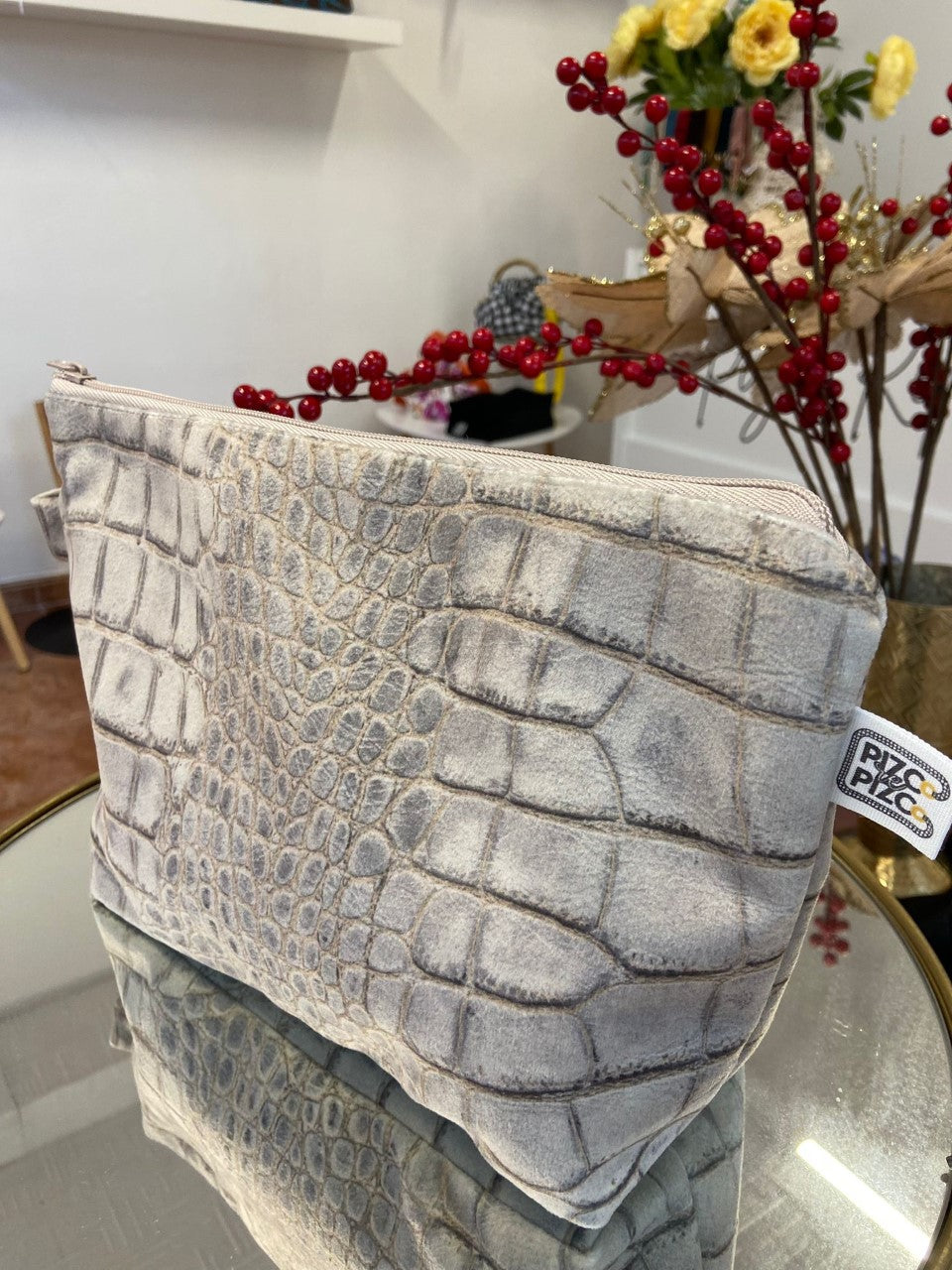 Animal Print Crocodile Beige Toiletry Bag