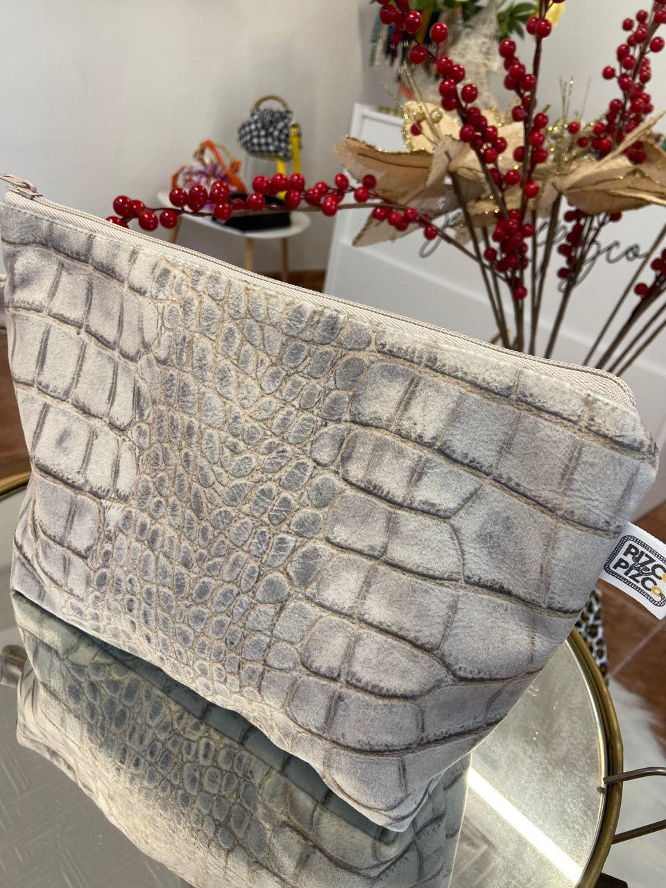 Animal Print Crocodile Beige Toiletry Bag