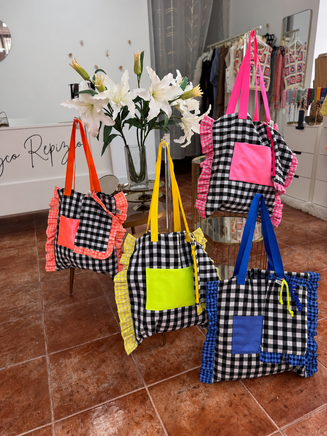 Gingham Beige Tote Bag