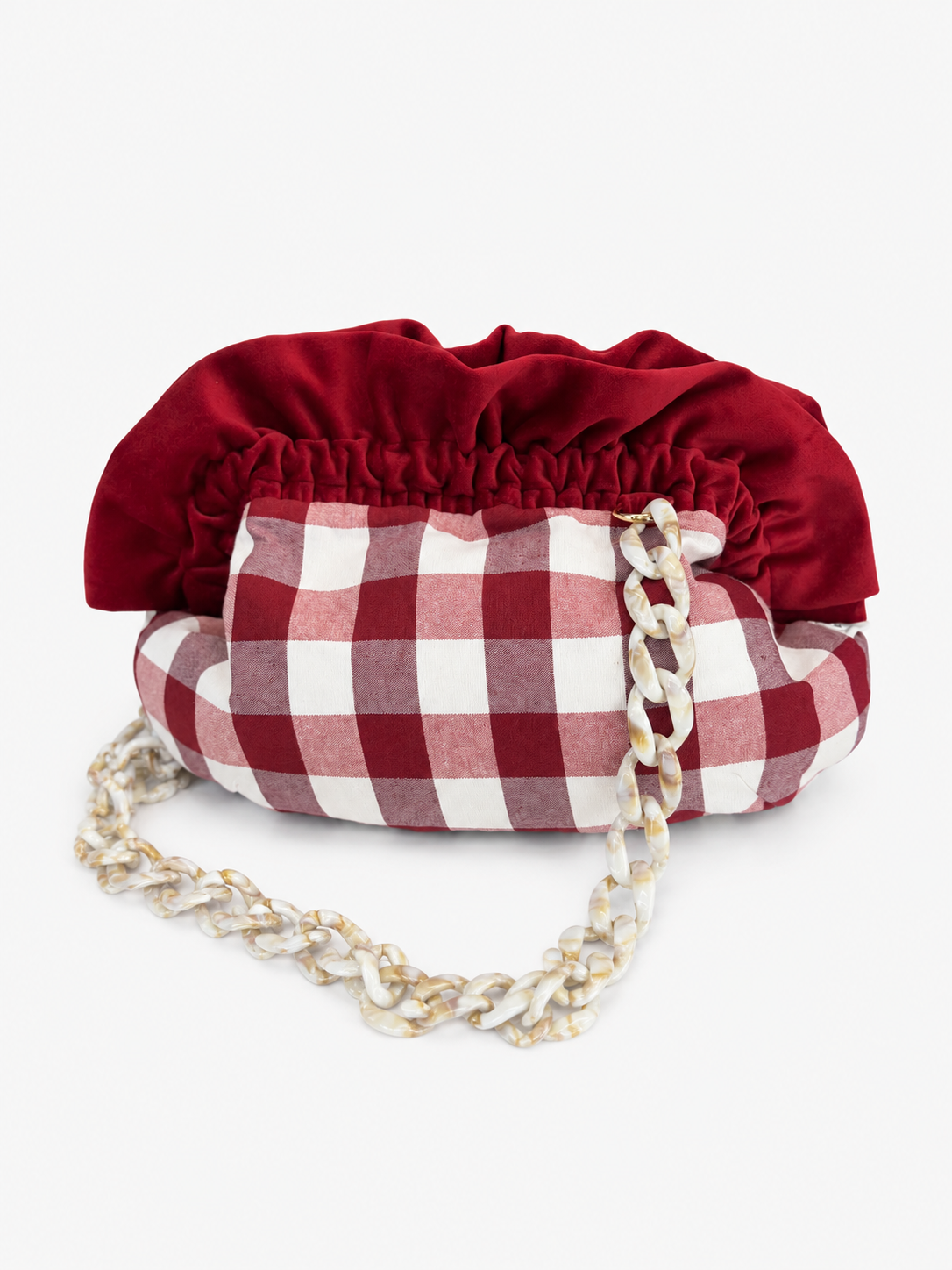 Burgundy Gingham Baguette Bag