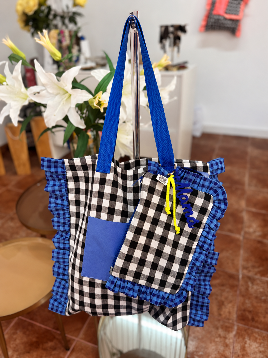 Gingham Beige Tote Bag