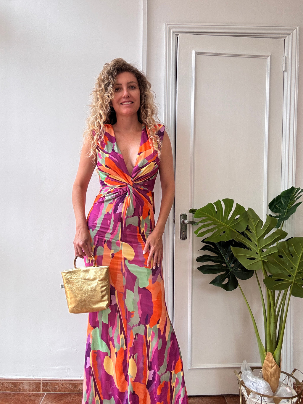 Vestido de Fiesta Nudo Multicolor Malva
