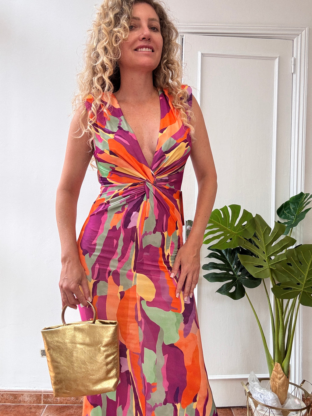 Vestido de Fiesta Nudo Multicolor Malva