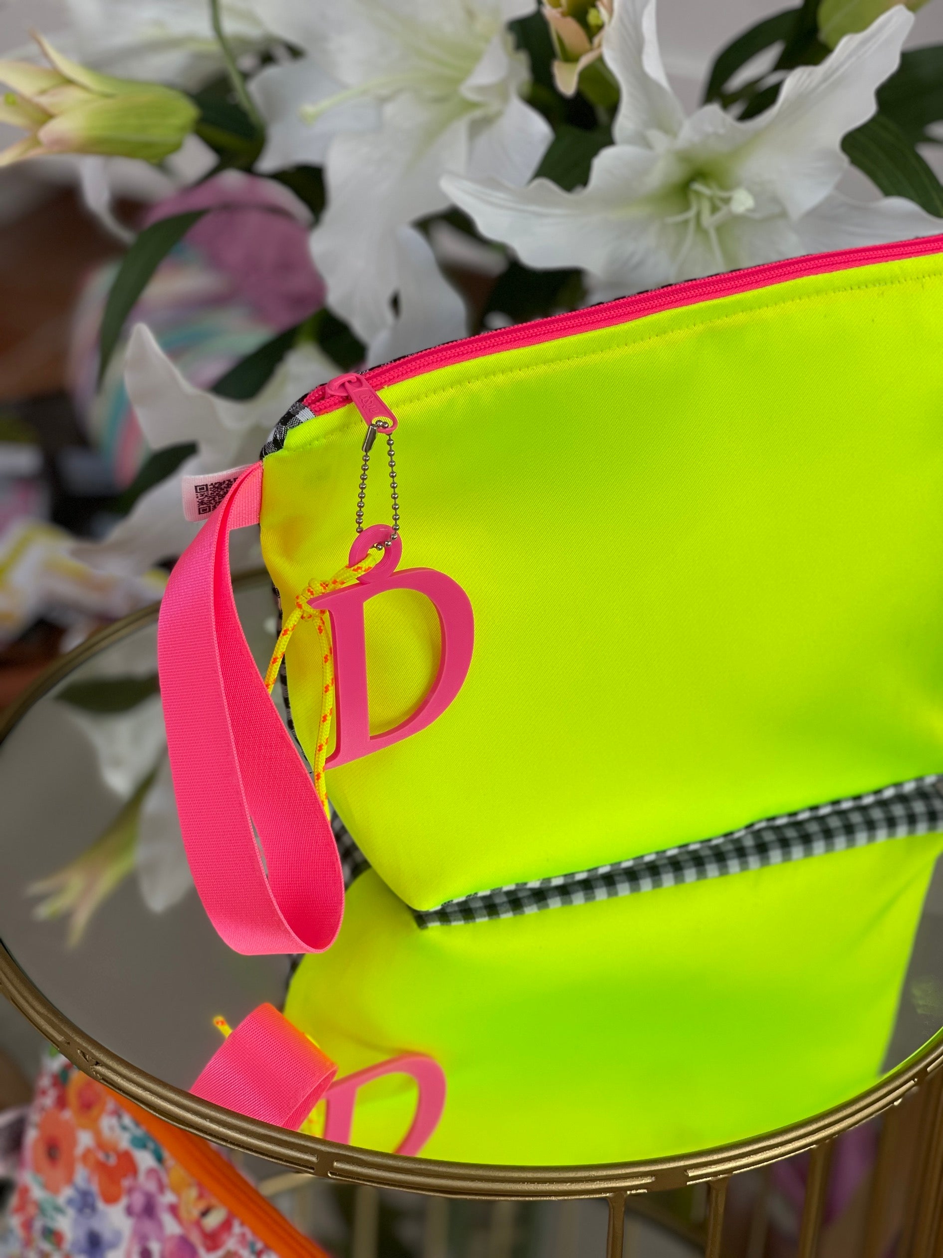 Neon Pink Gingham Toiletry Bag