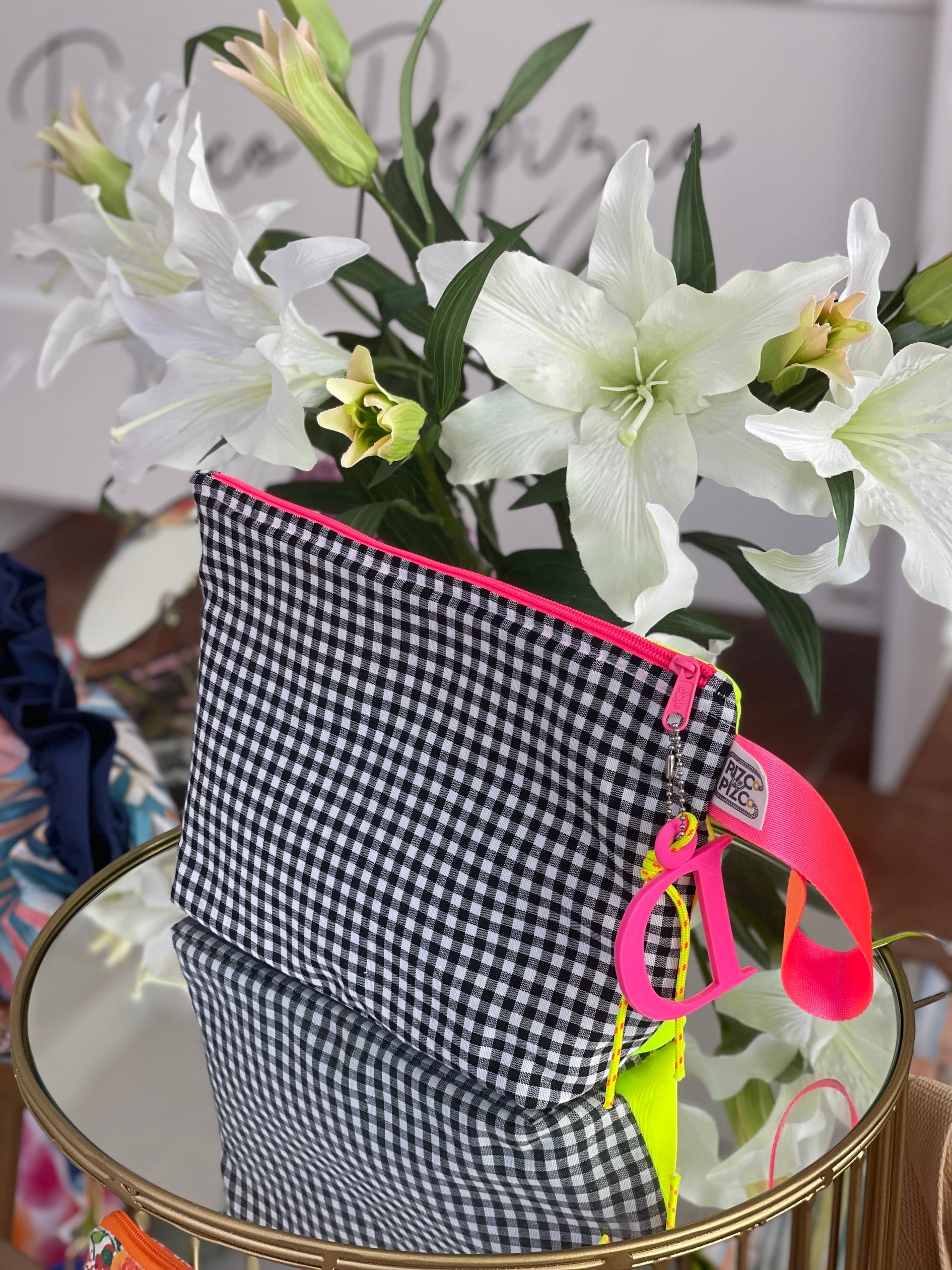 Neon Pink Gingham Toiletry Bag