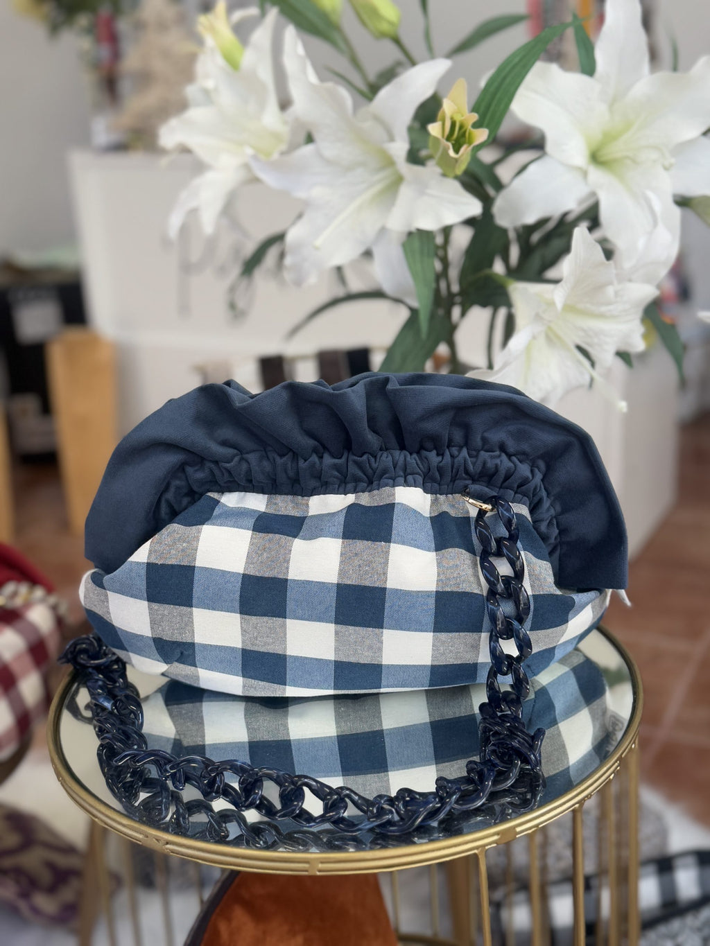 Bolso Baguette Vichy Azul