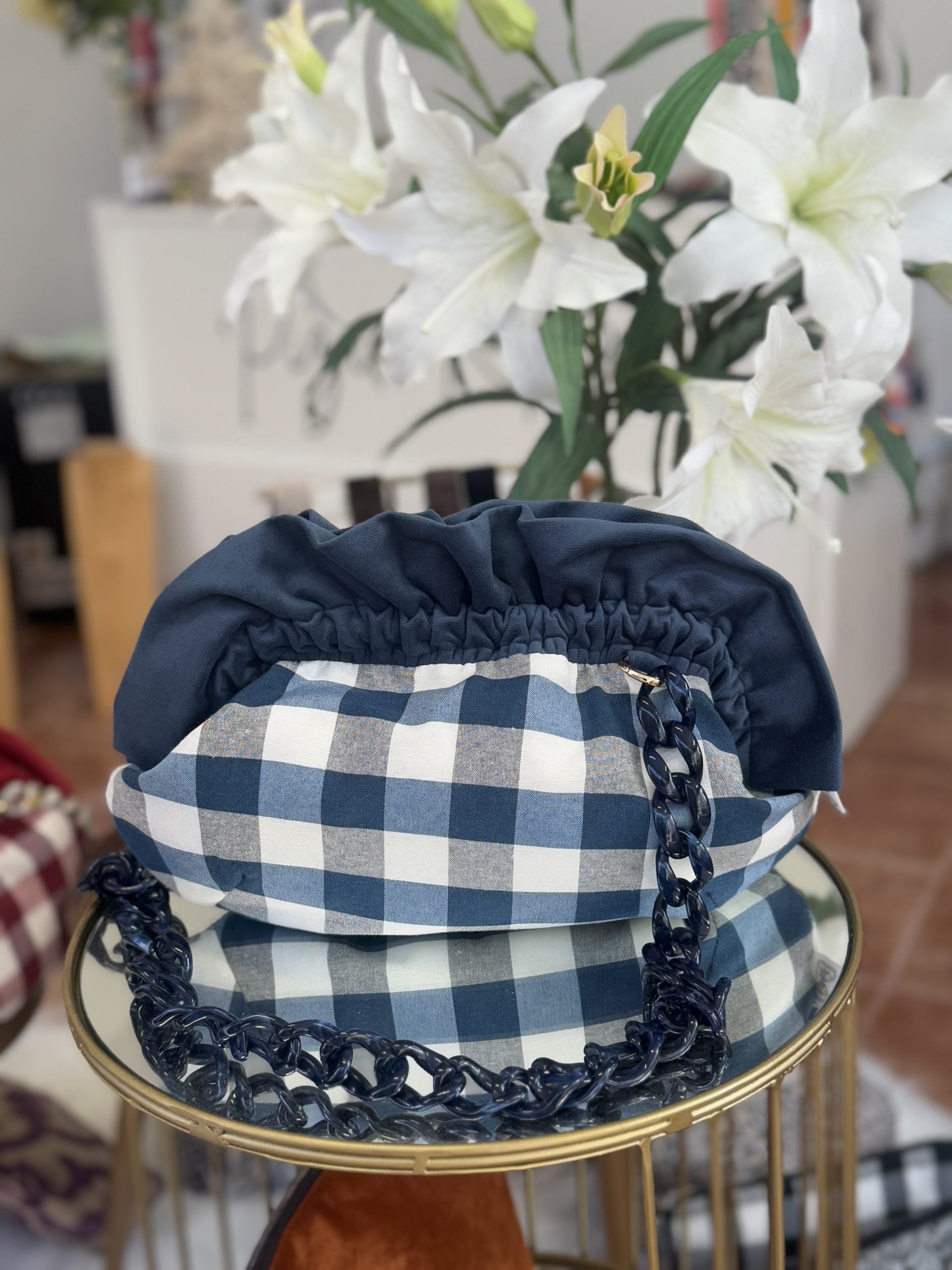Blue Gingham Baguette Bag
