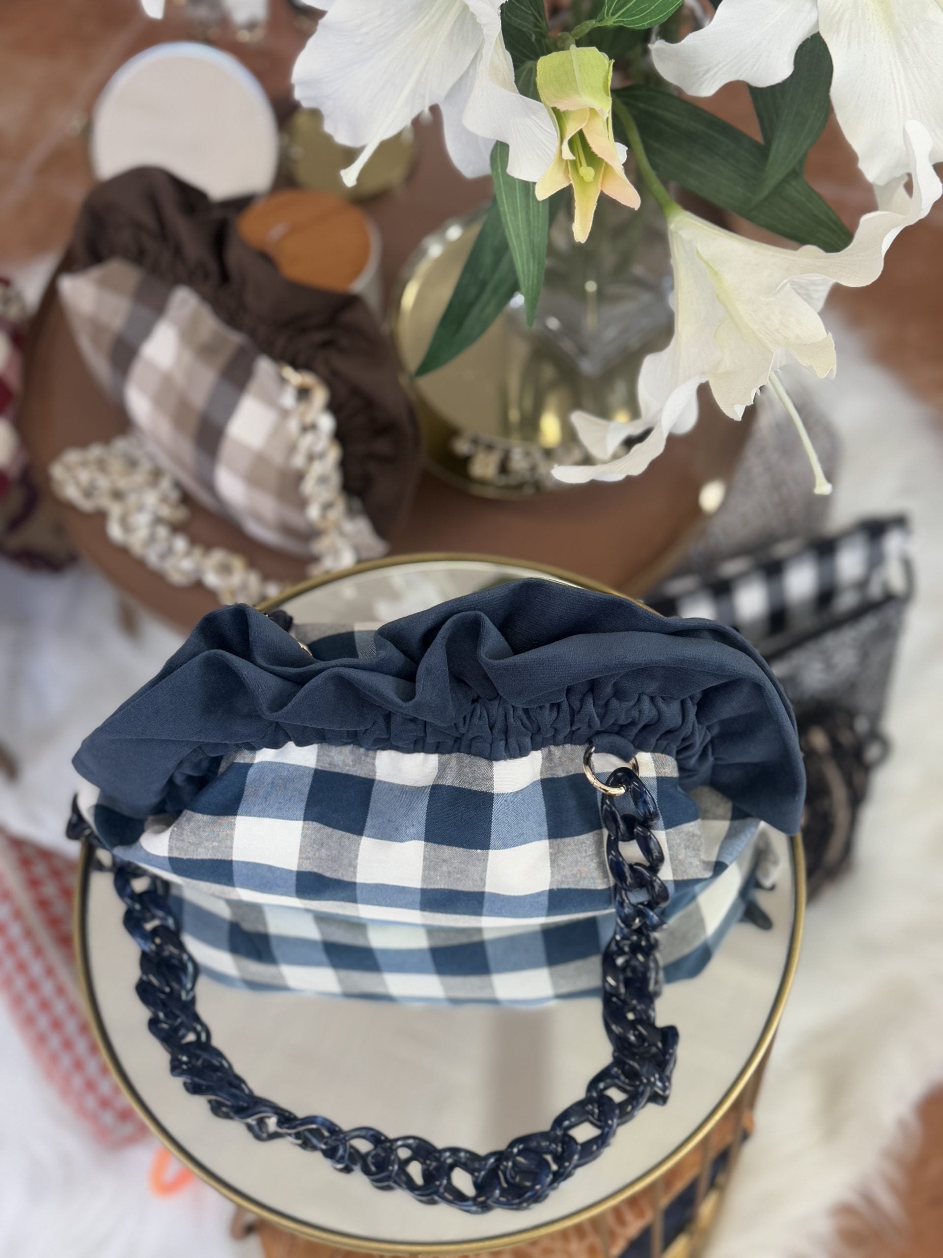 Blue Gingham Baguette Bag