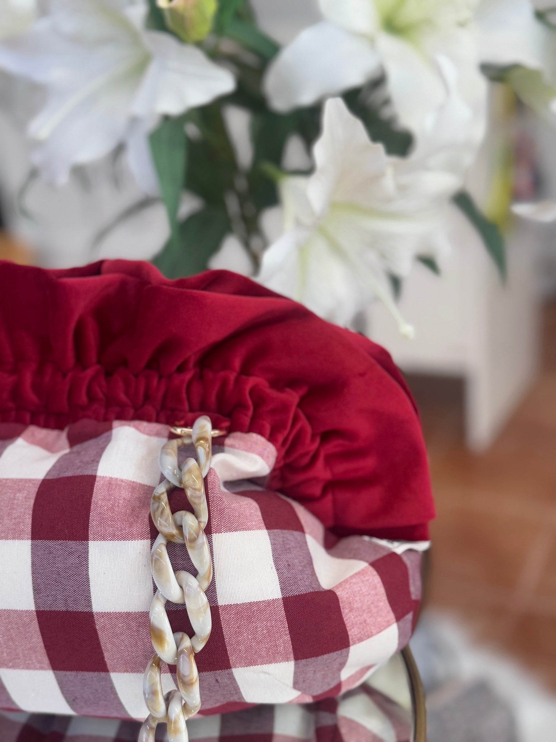 Burgundy Gingham Baguette Bag