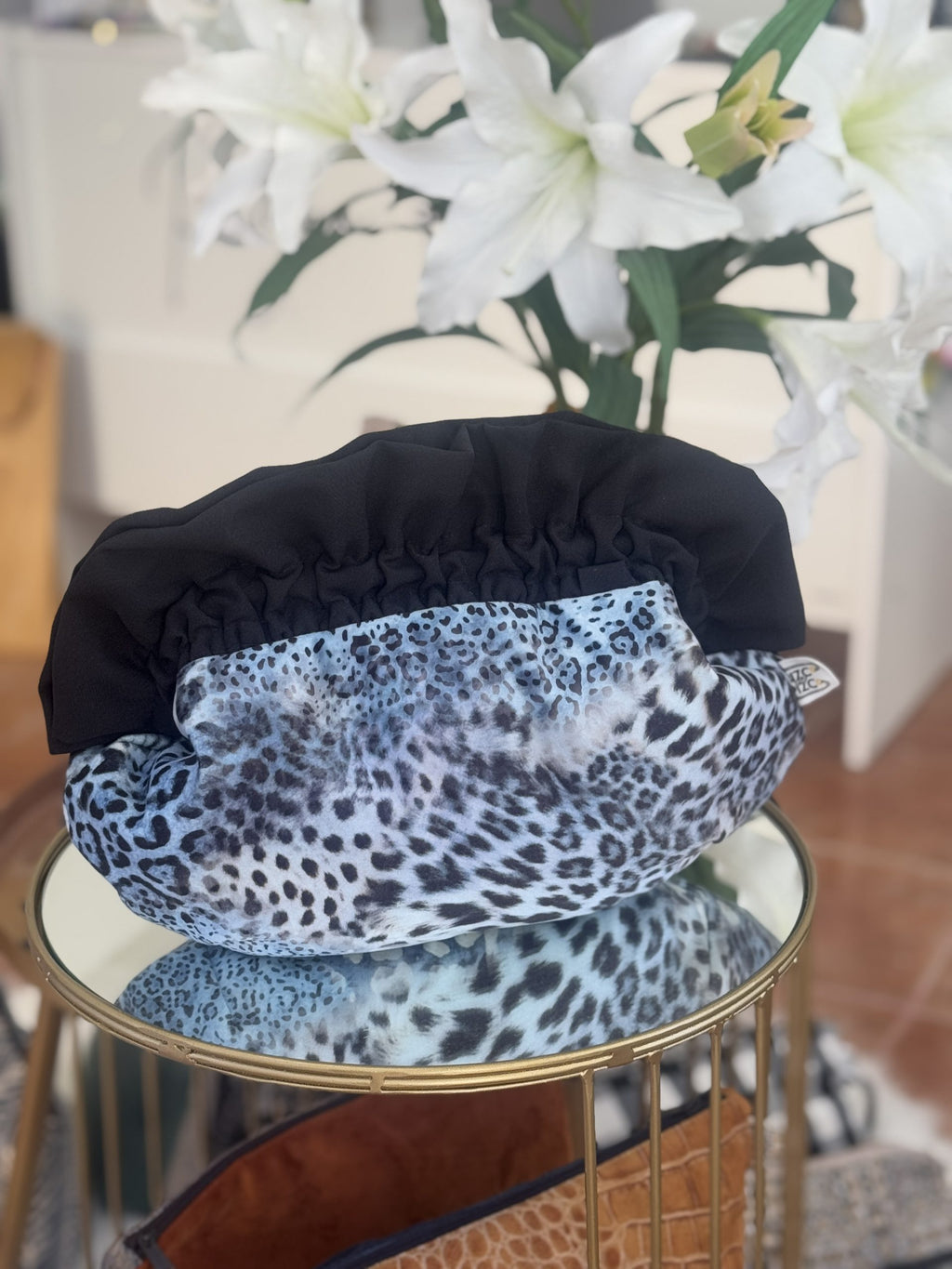 Blue Animal Print Baguette Bag