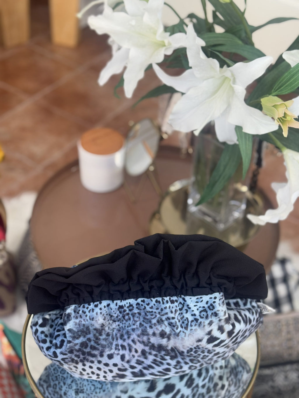 Blue Animal Print Baguette Bag