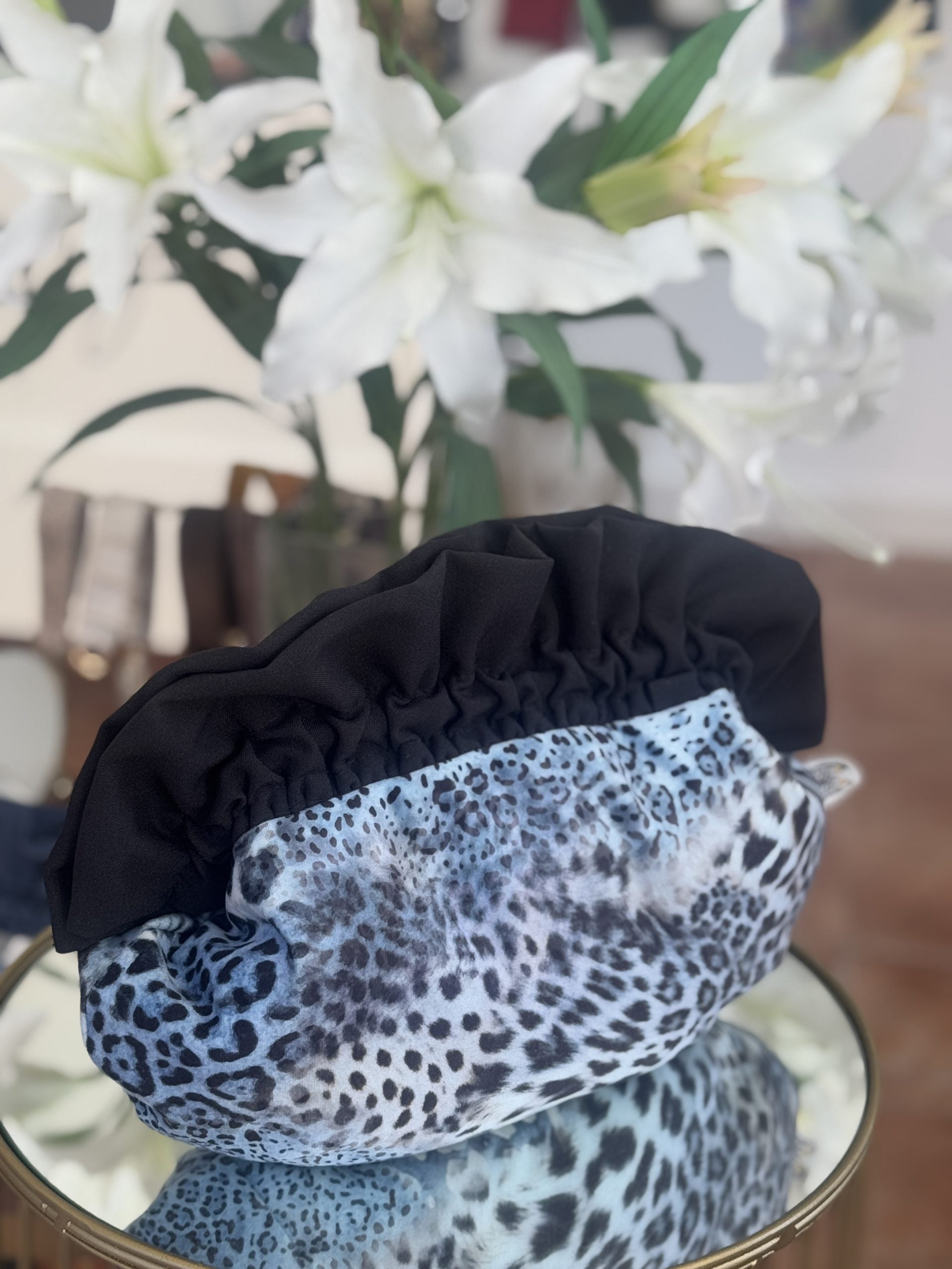 Blue Animal Print Baguette Bag