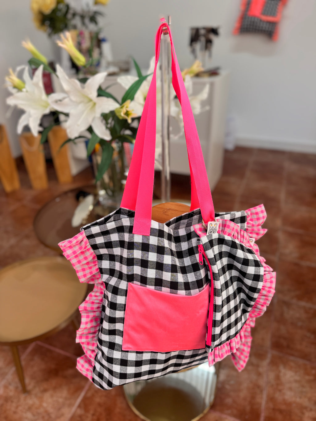 Gingham Beige Tote Bag