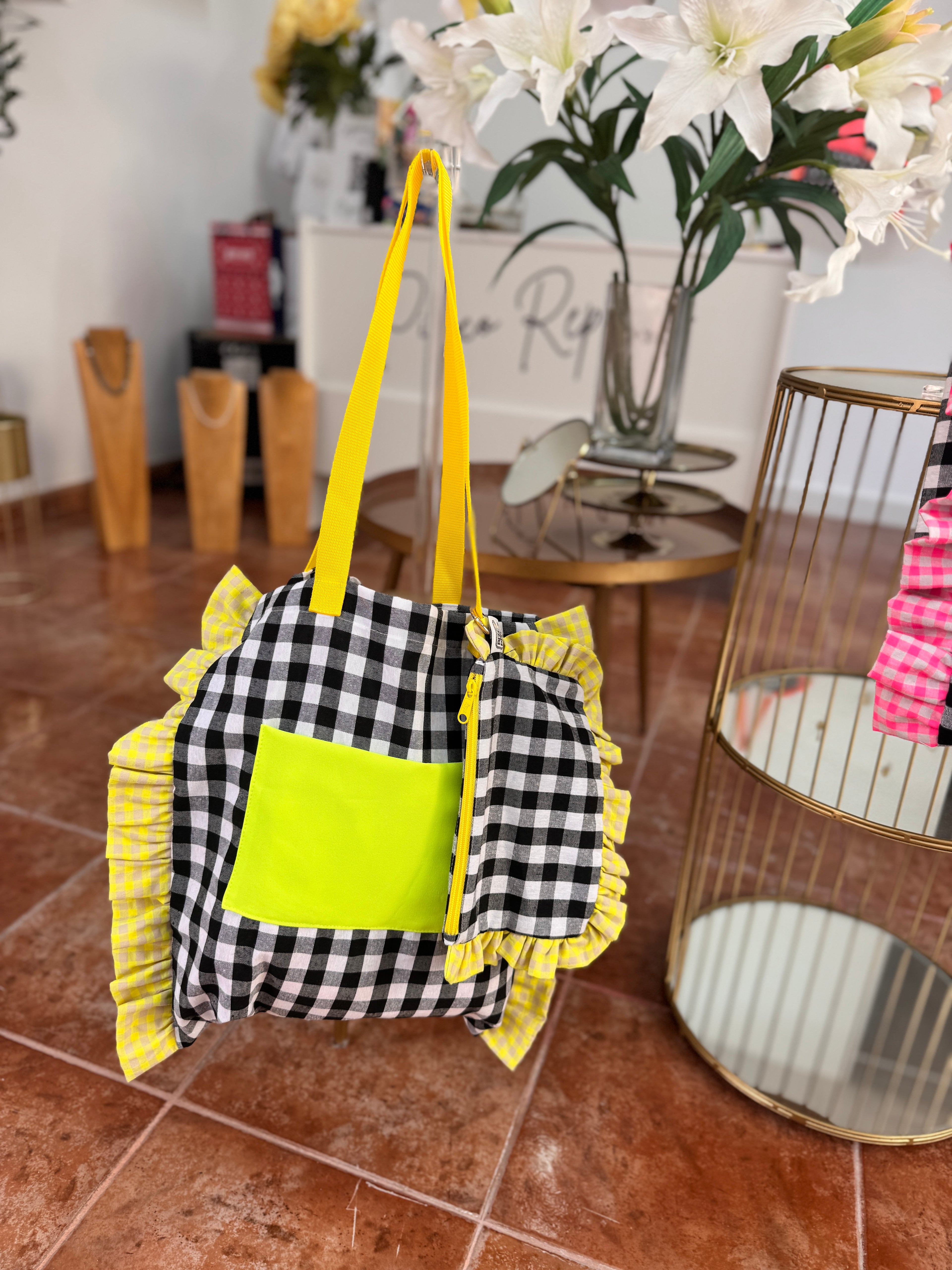 Gingham Beige Tote Bag