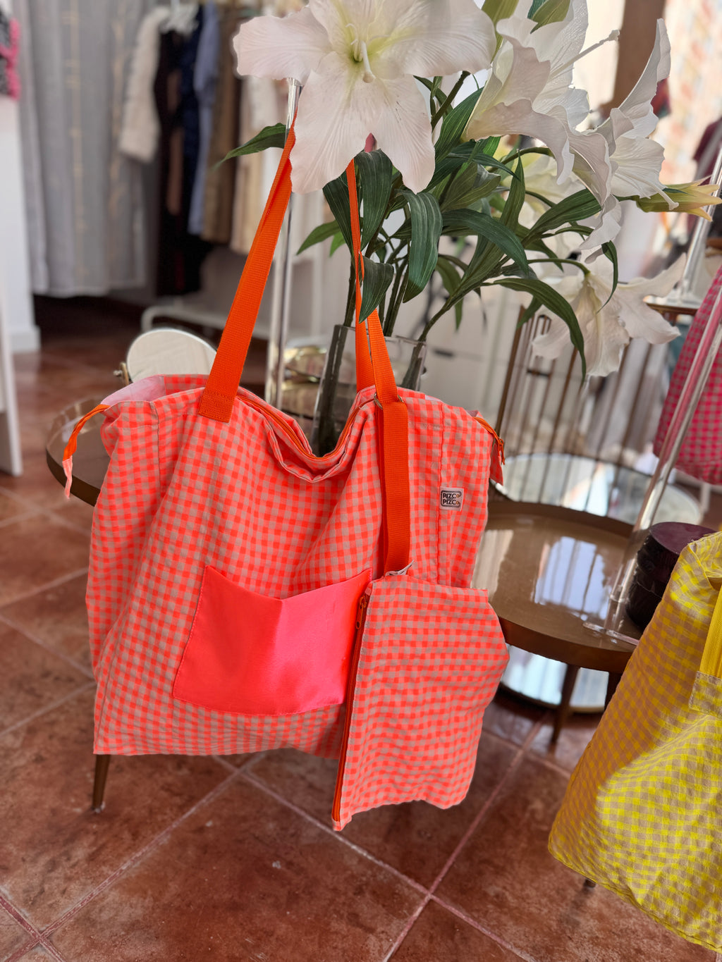 Fluorescent Gingham Shopper Bag