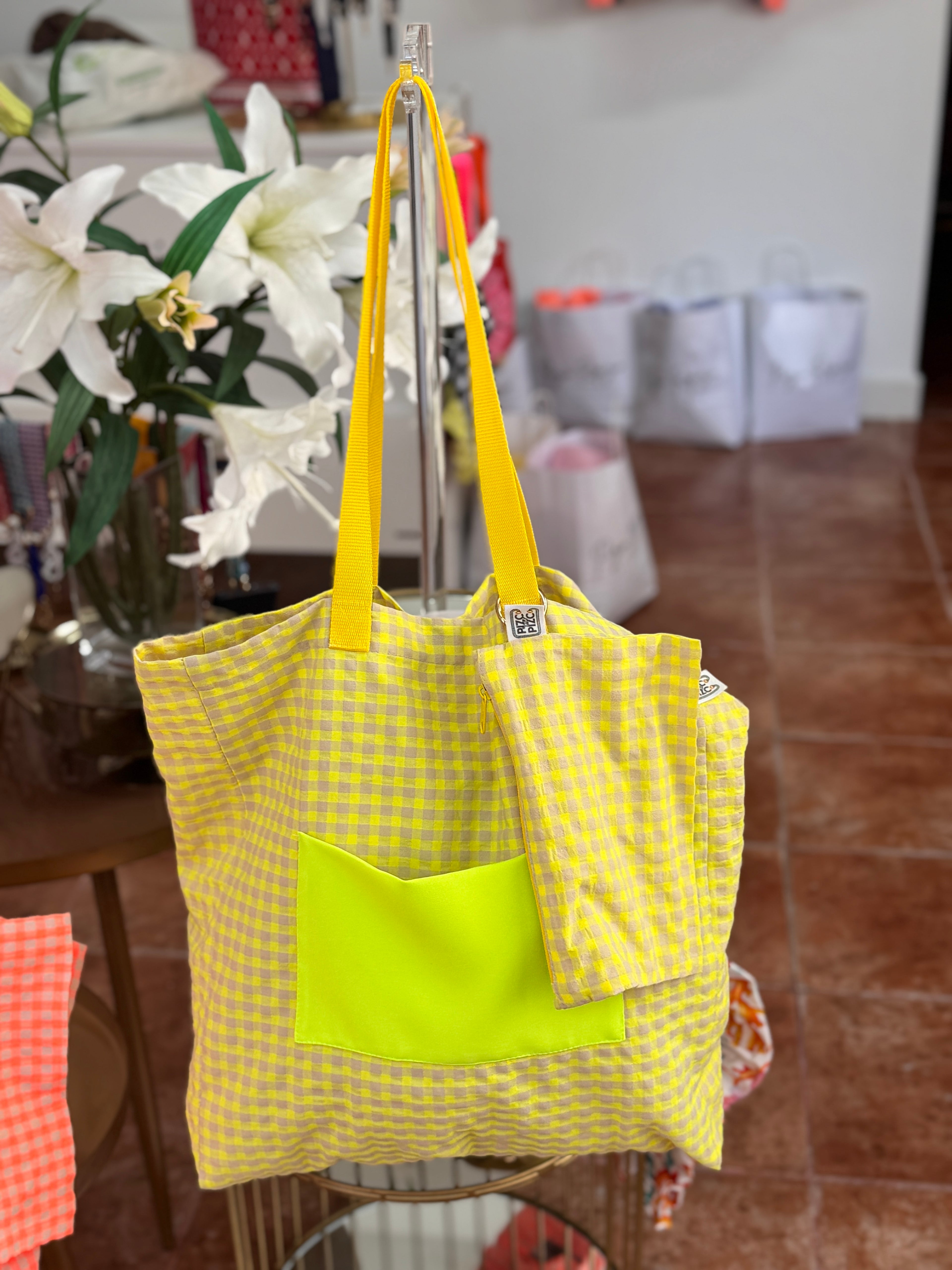 Gingham Beige Tote Bag
