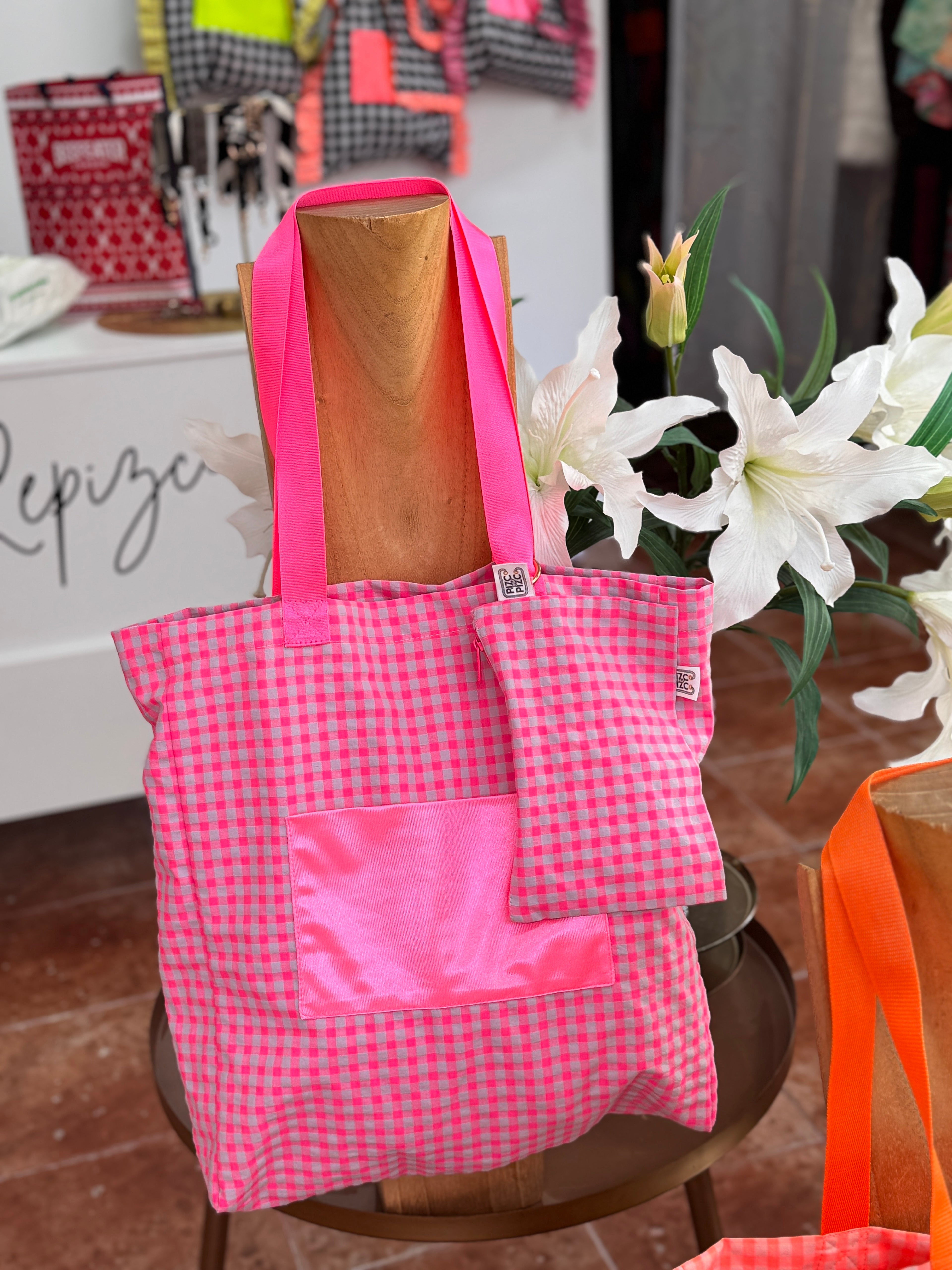 Gingham Beige Tote Bag