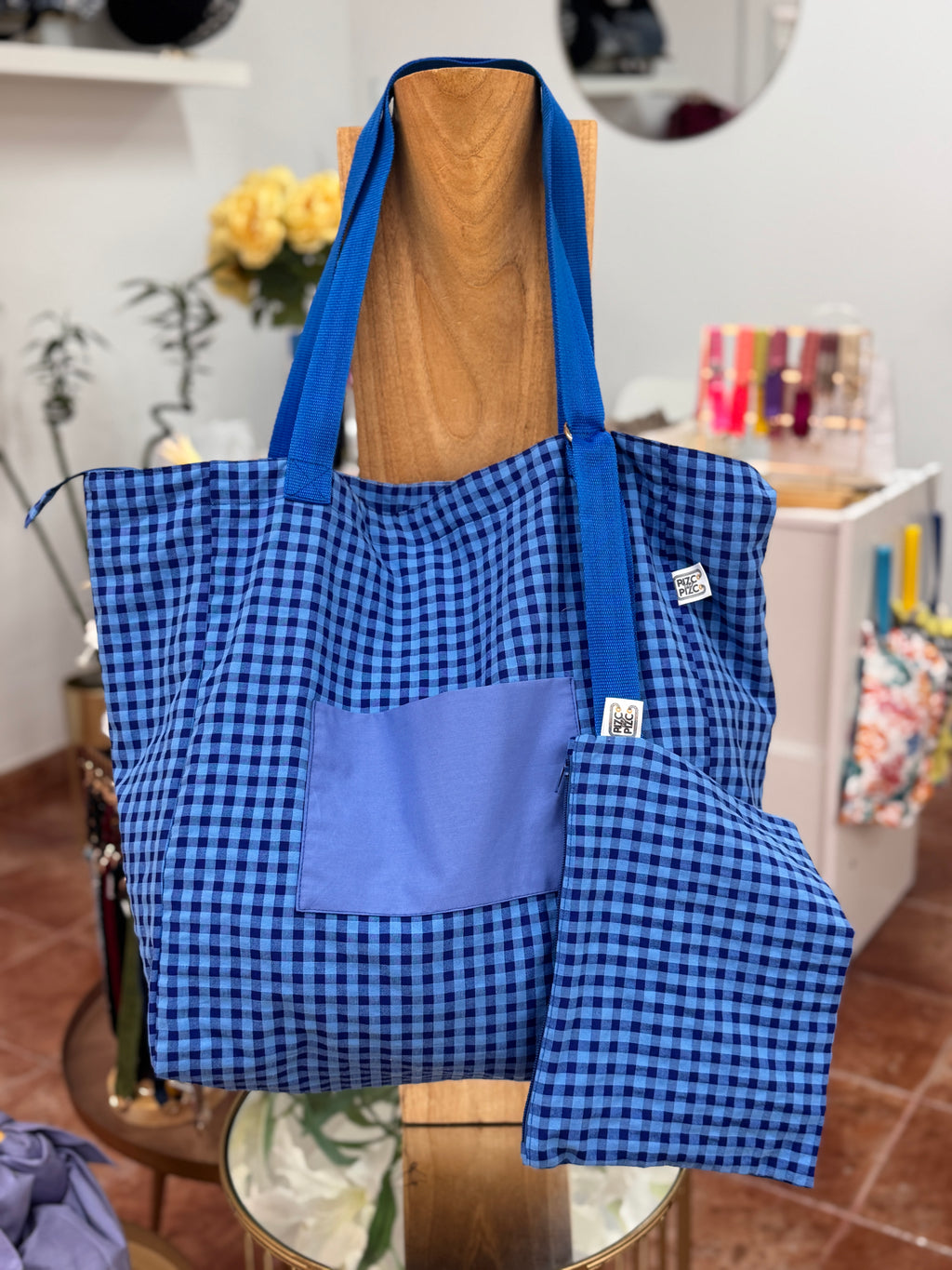Fluorescent Gingham Shopper Bag