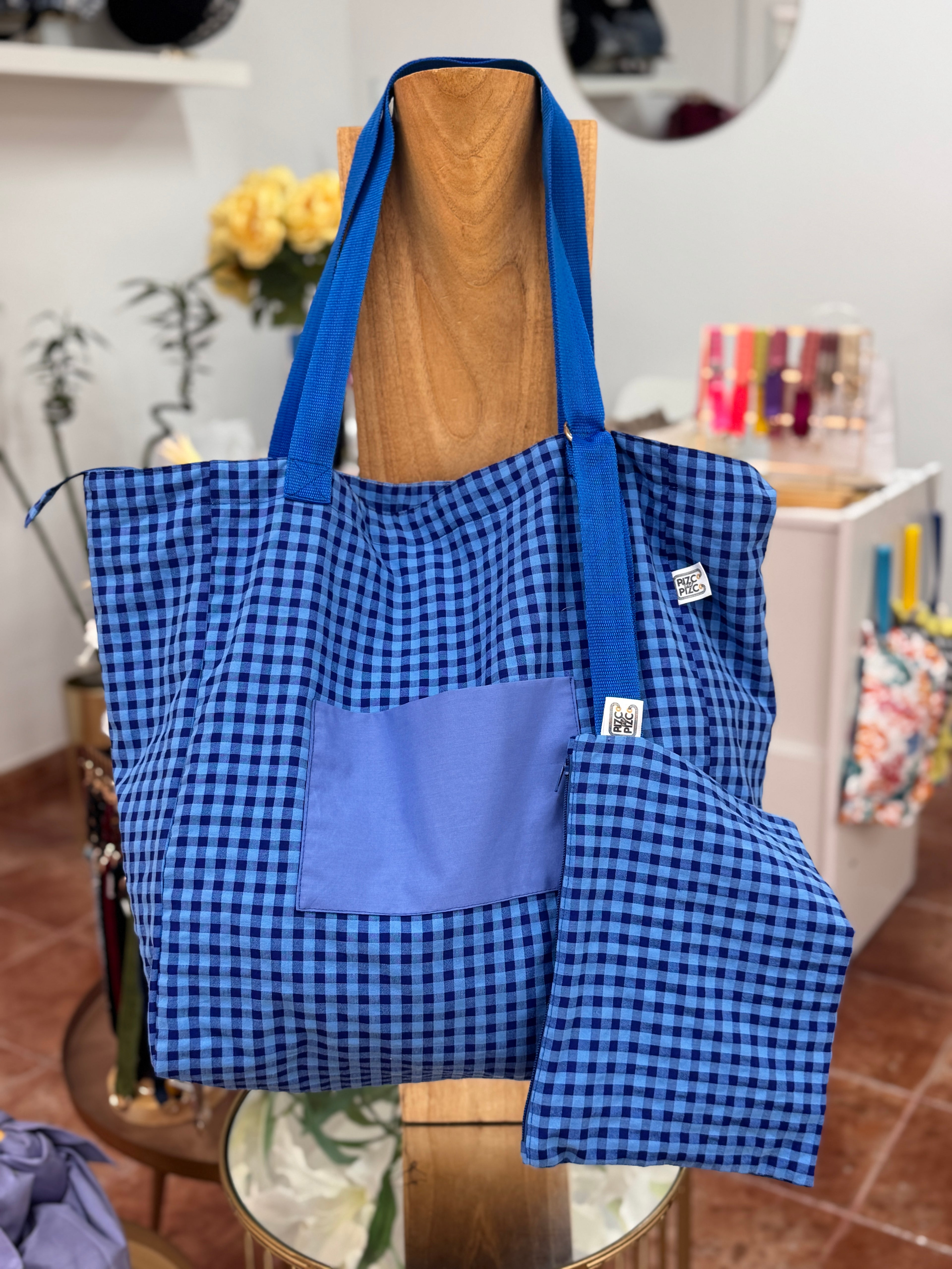 Fluorescent Gingham Shopper Bag