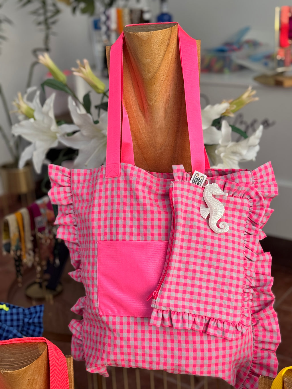 Gingham Beige Tote Bag