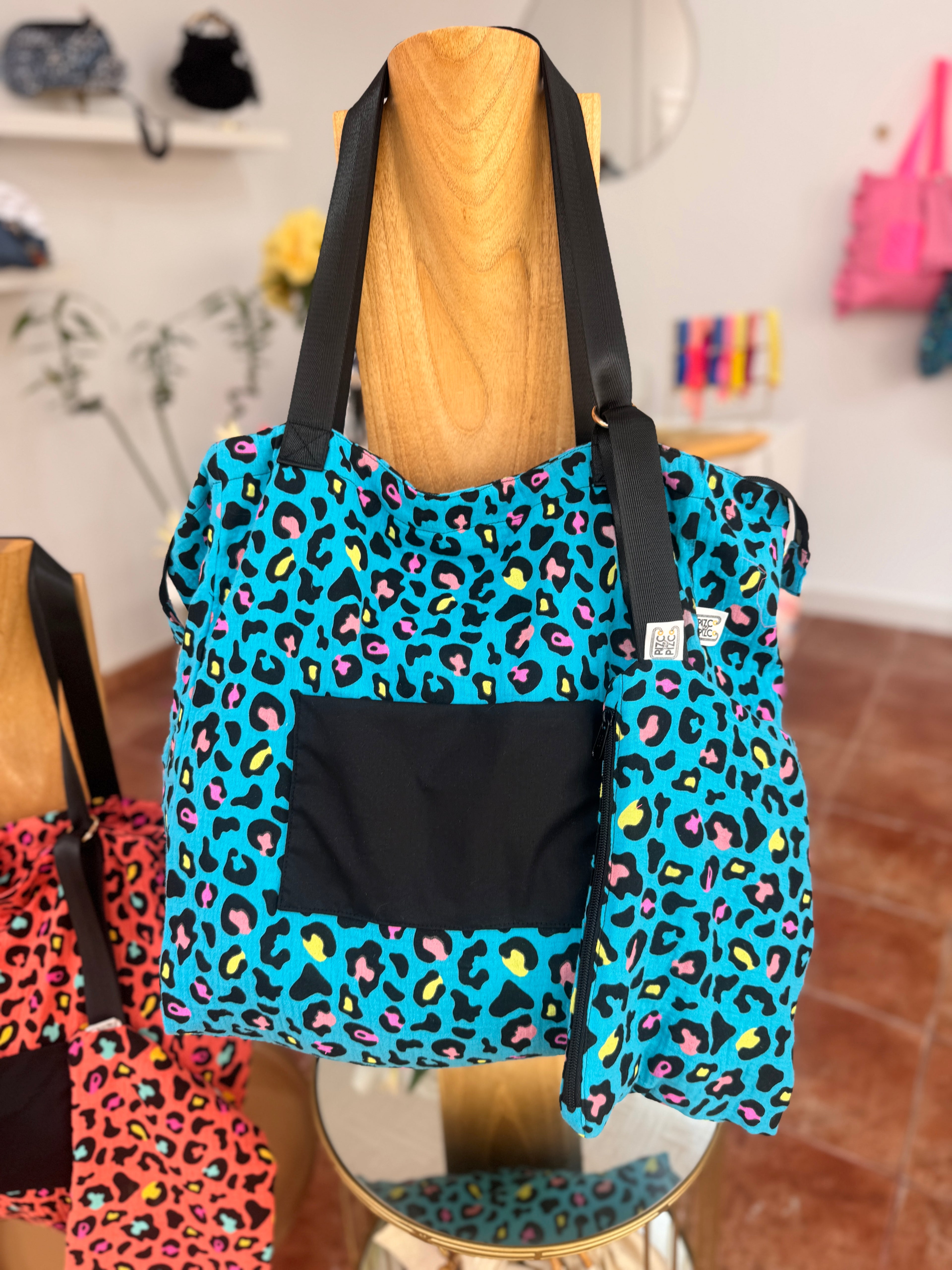 Fluorescent Gingham Shopper Bag