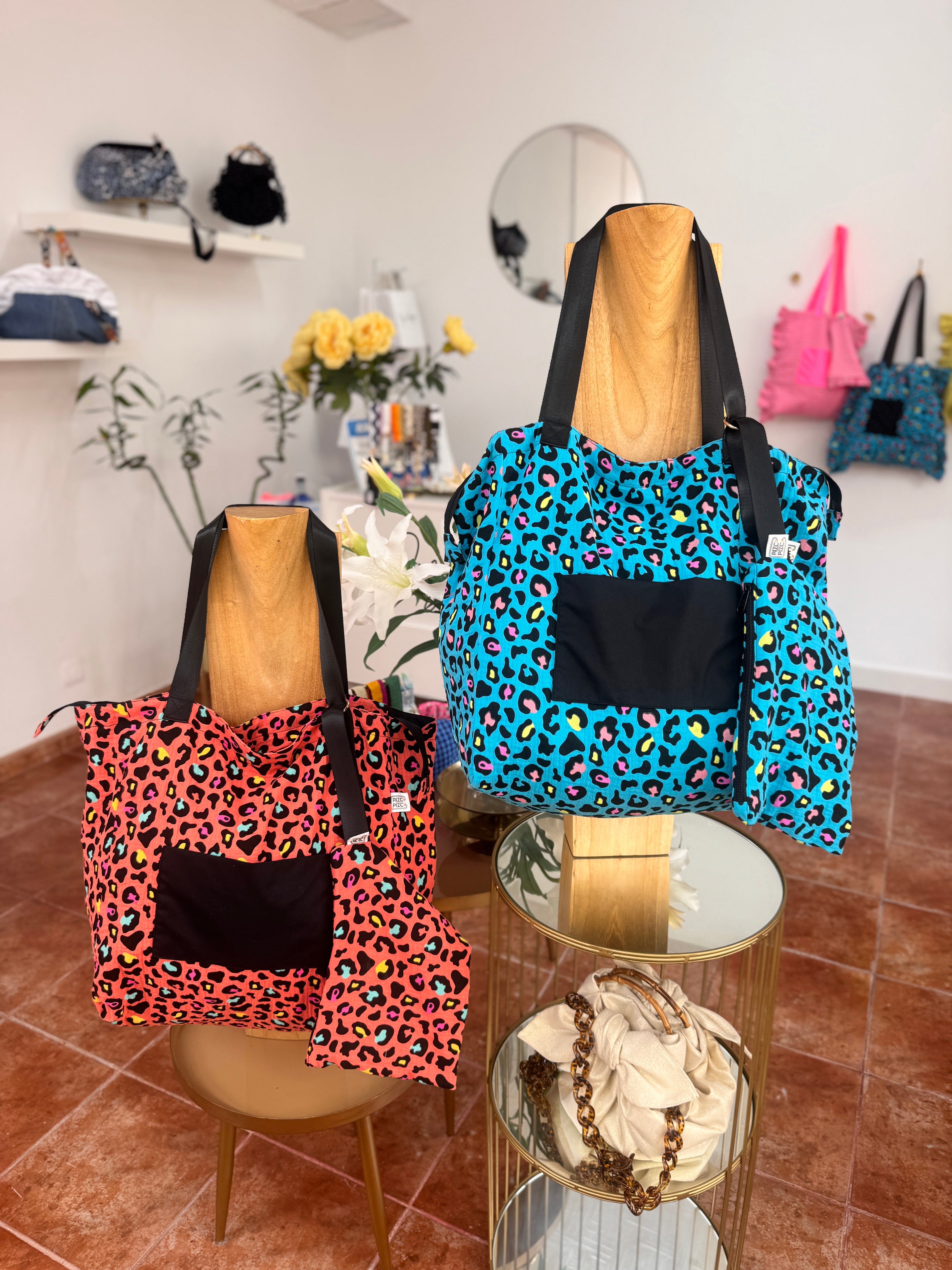 Fluorescent Gingham Shopper Bag