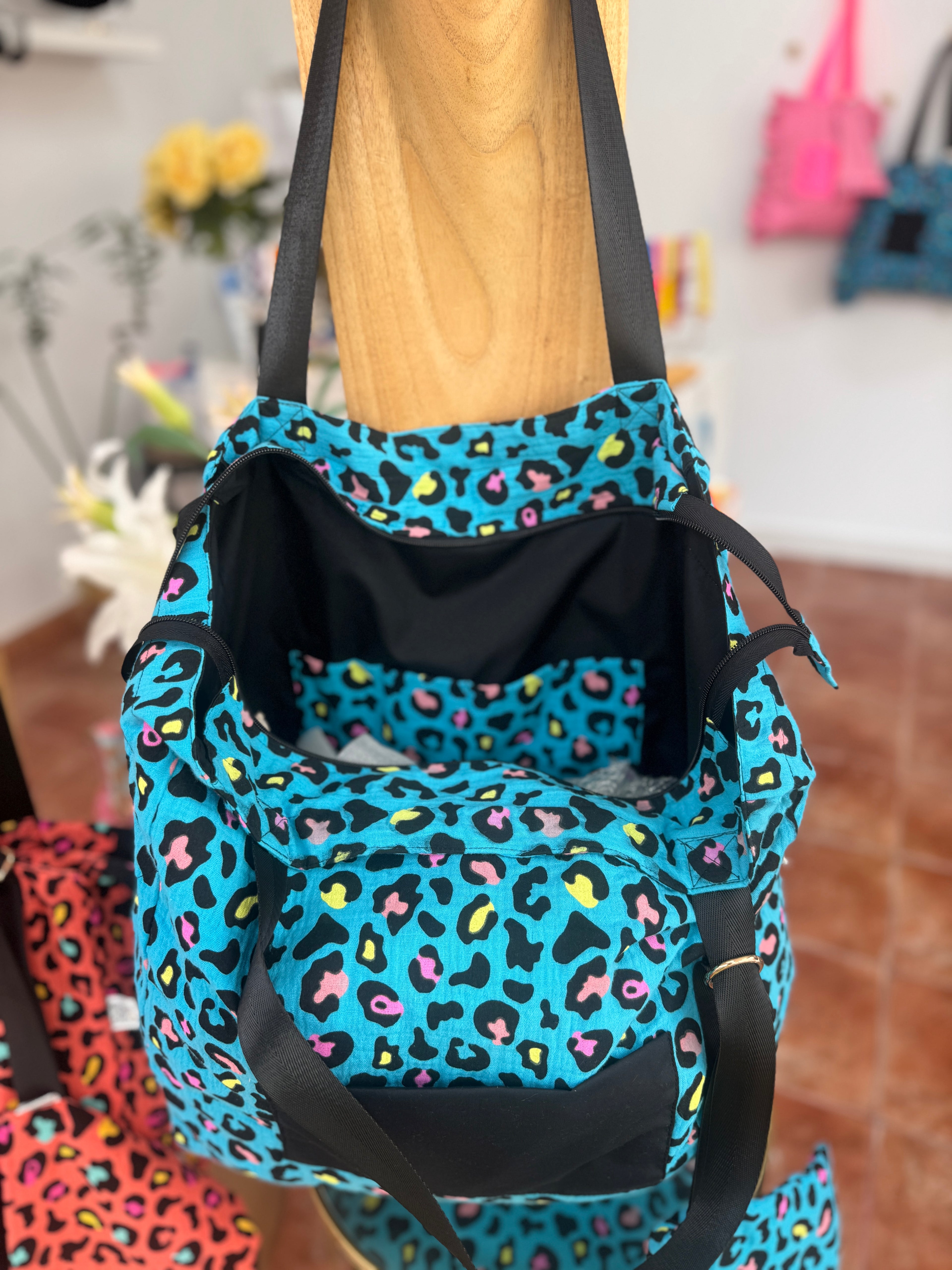 Fluorescent Gingham Shopper Bag