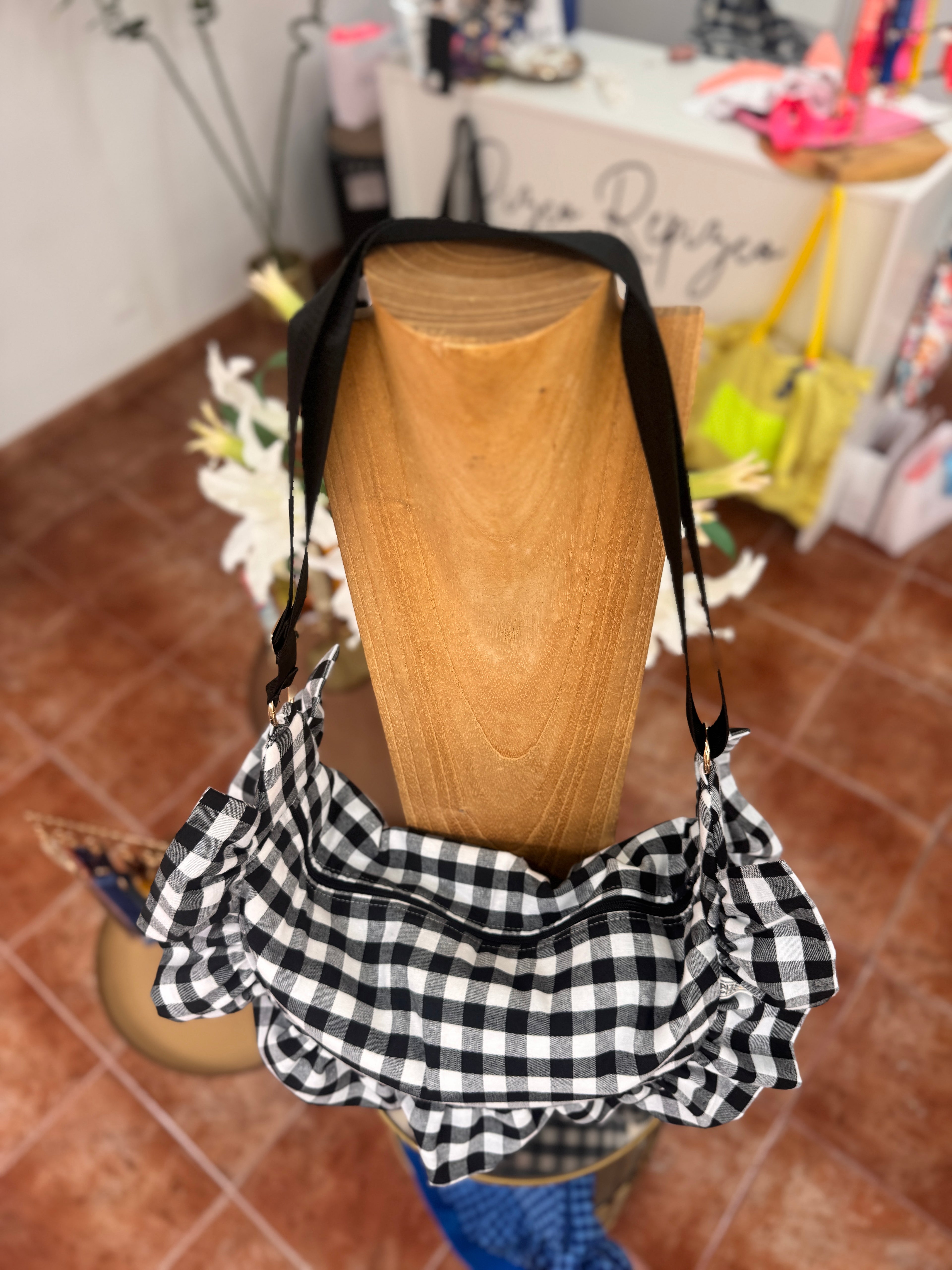 Mustard Gingham Baguette Bag