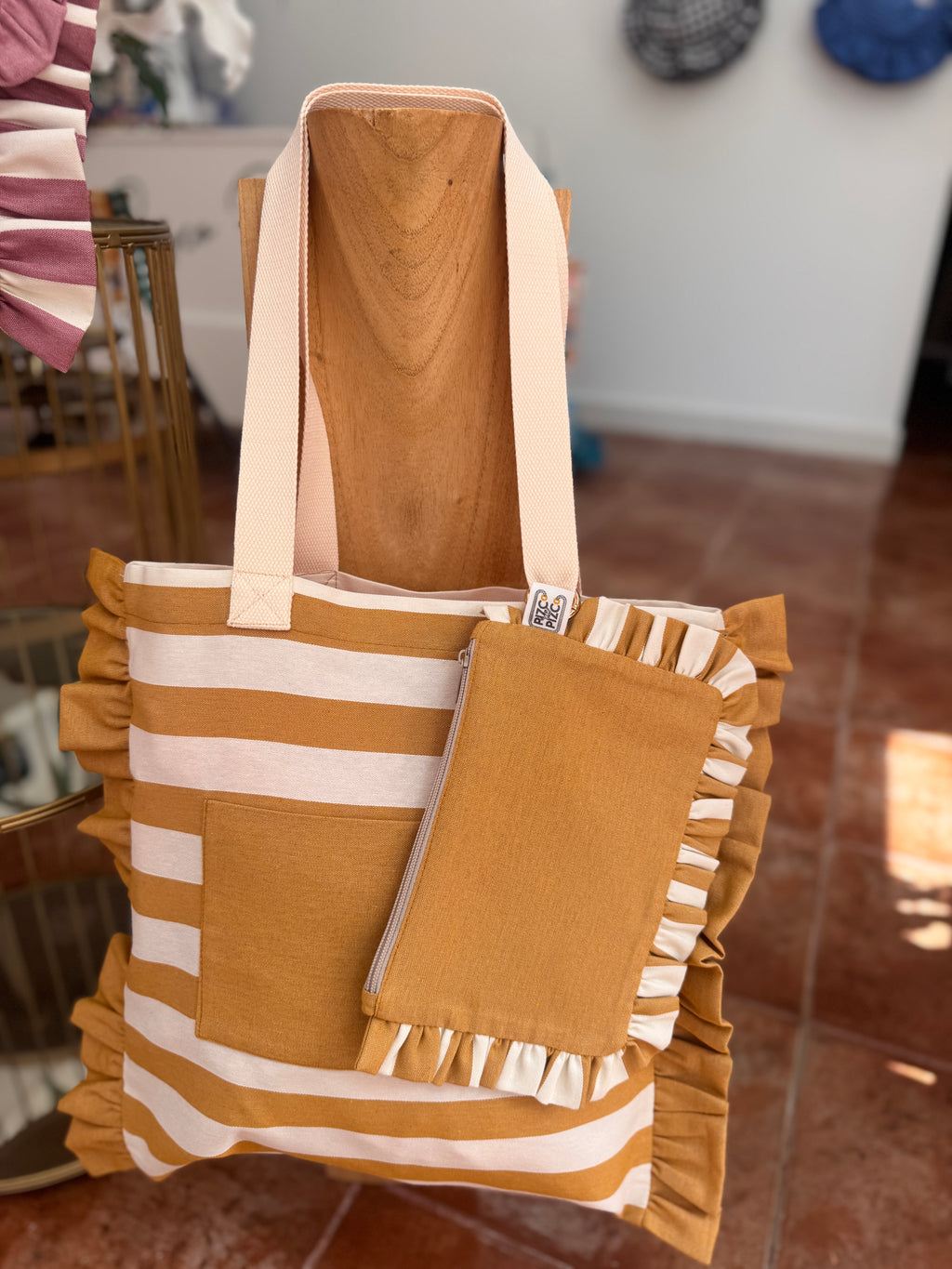 Gingham Beige Tote Bag