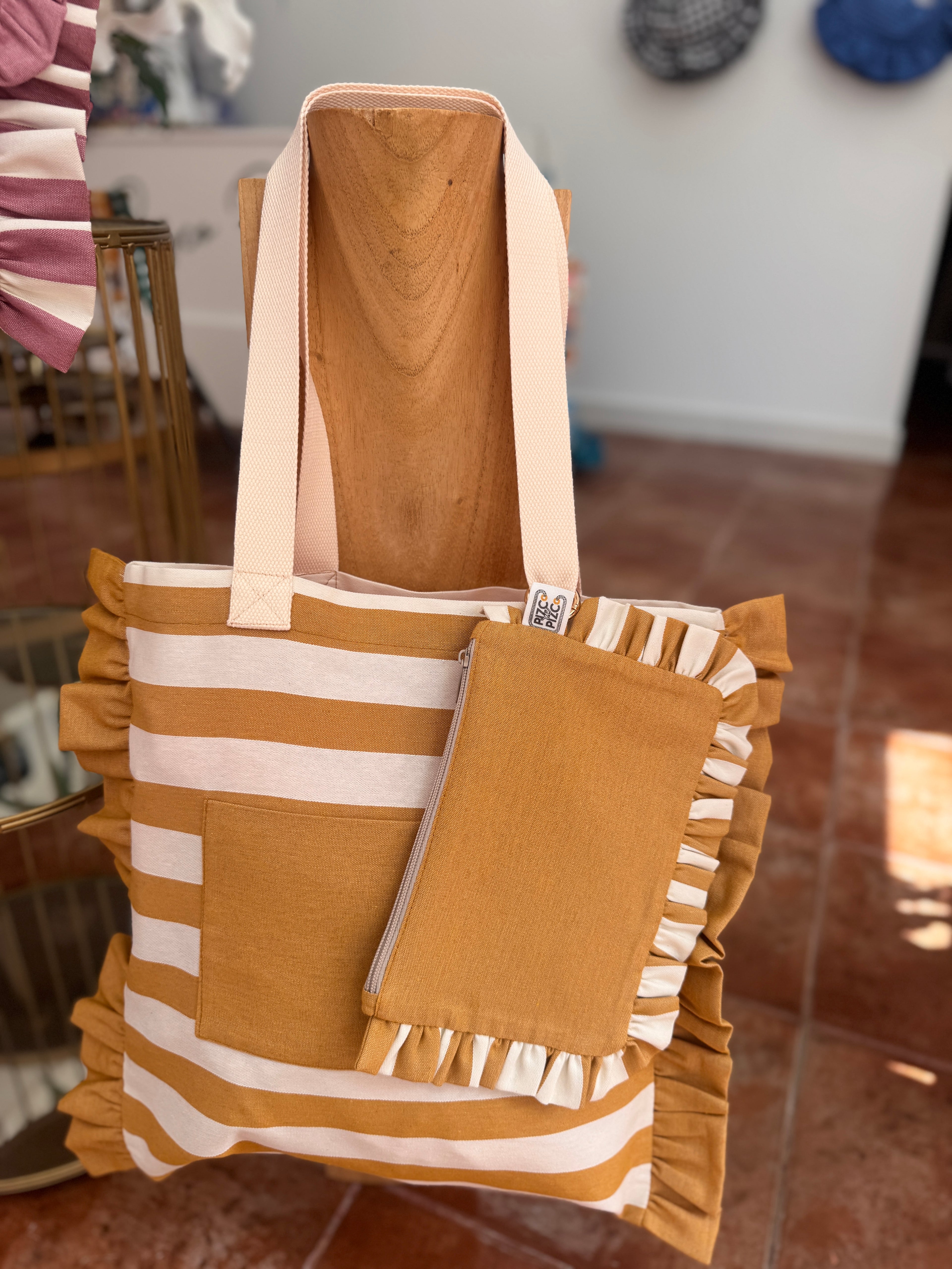 Gingham Beige Tote Bag