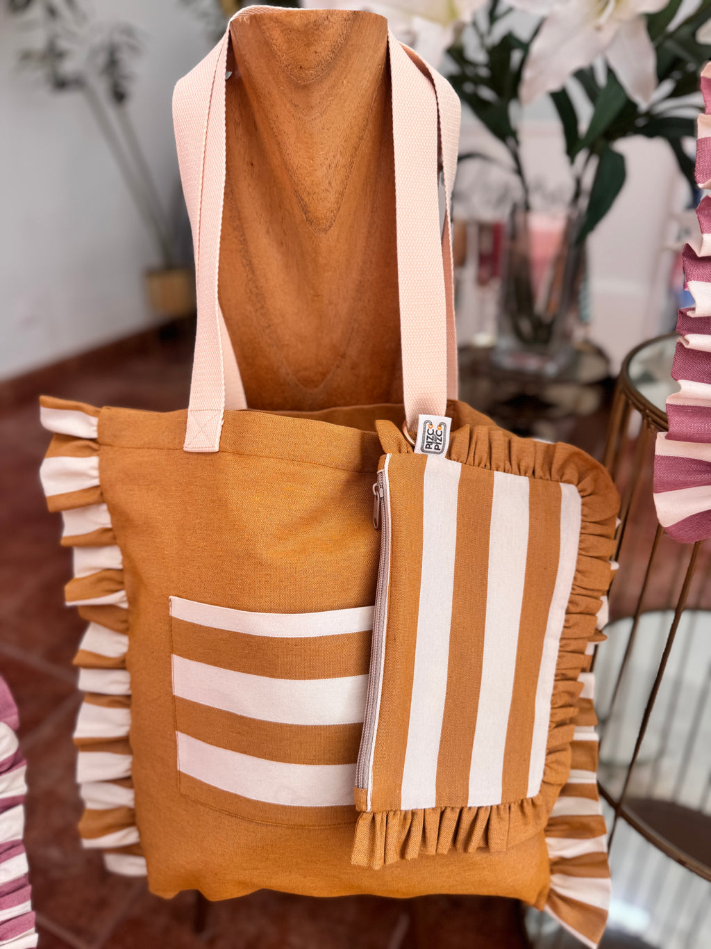 Gingham Beige Tote Bag