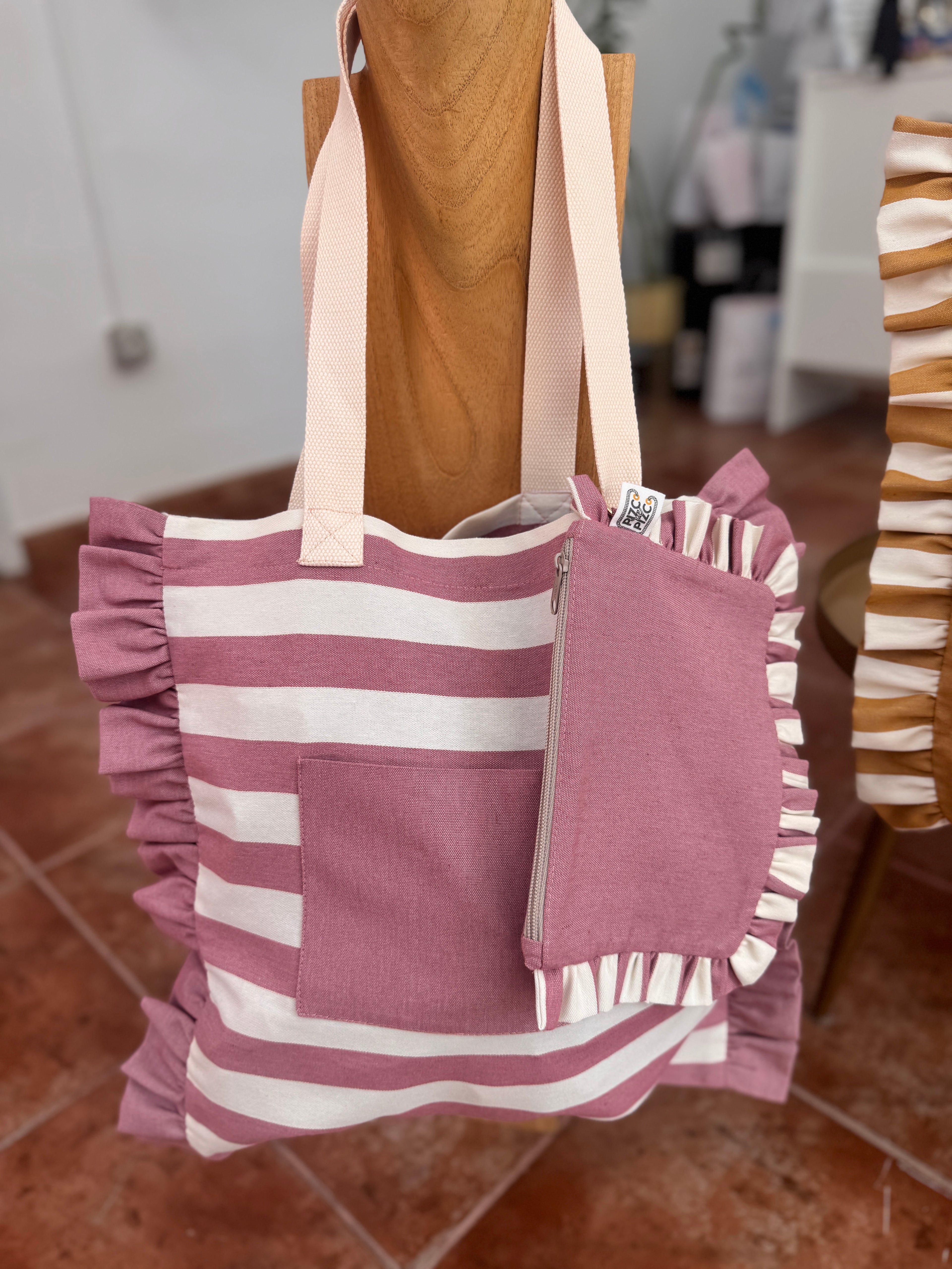 Gingham Beige Tote Bag