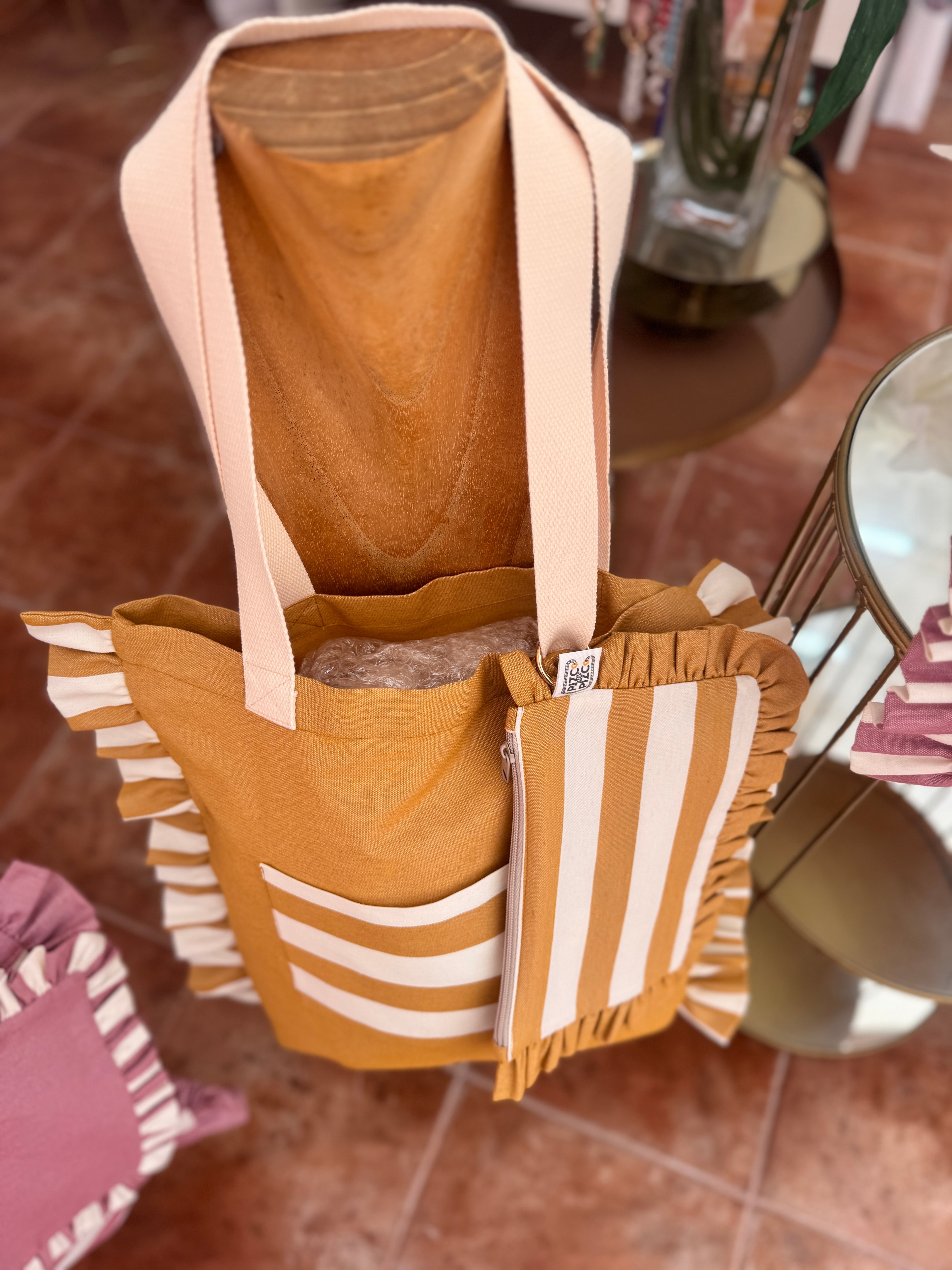 Gingham Beige Tote Bag