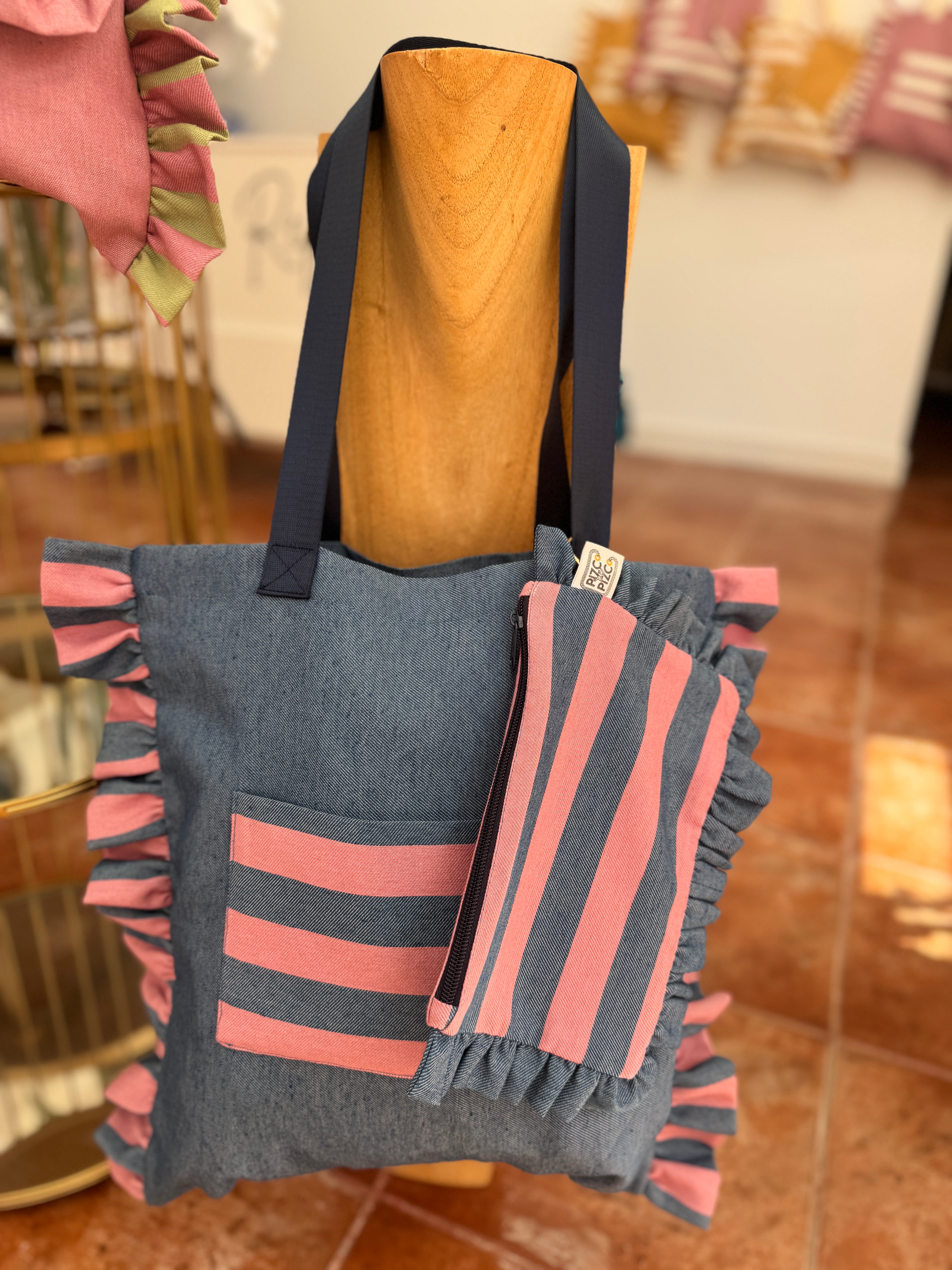 Gingham Beige Tote Bag