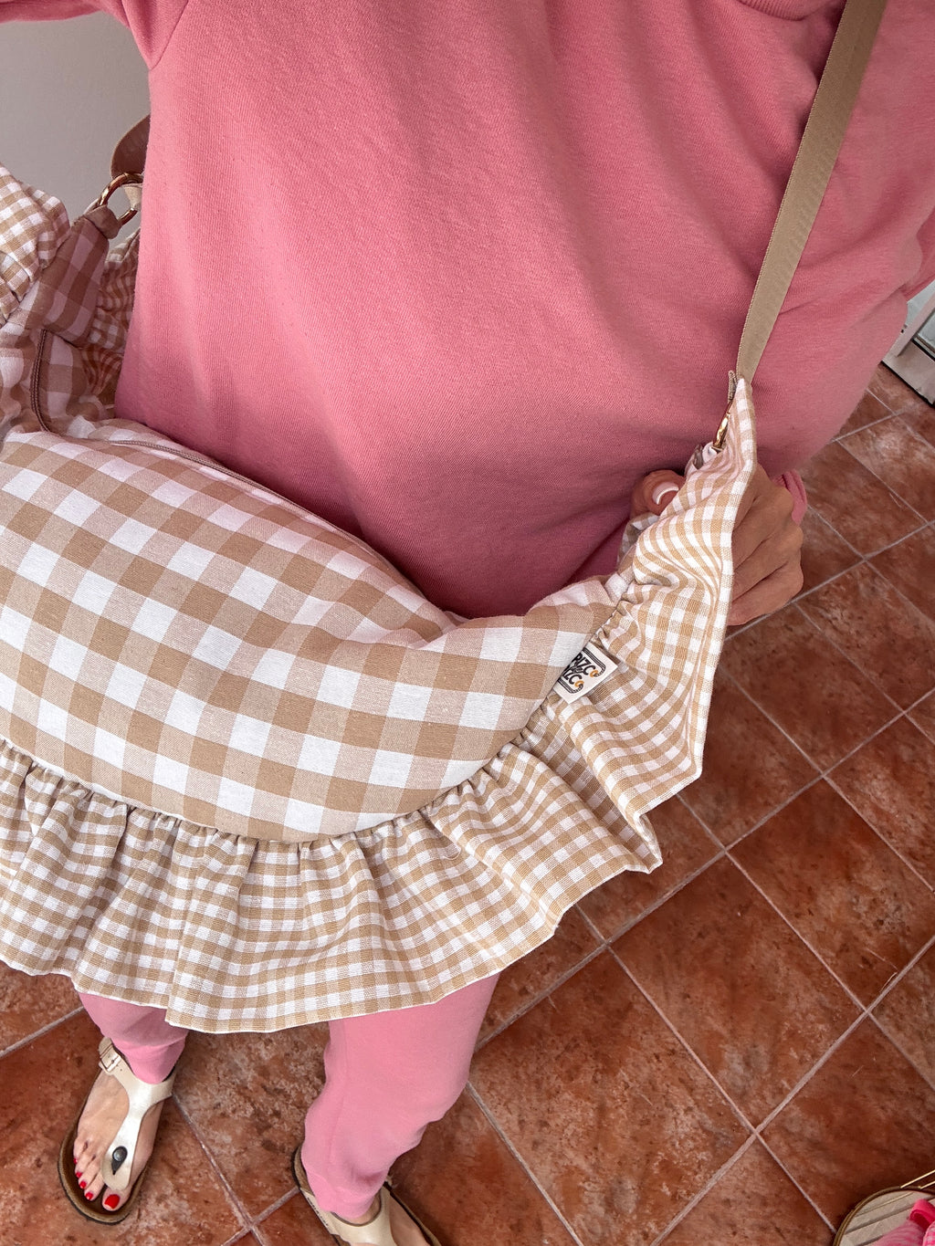 Mustard Gingham Baguette Bag