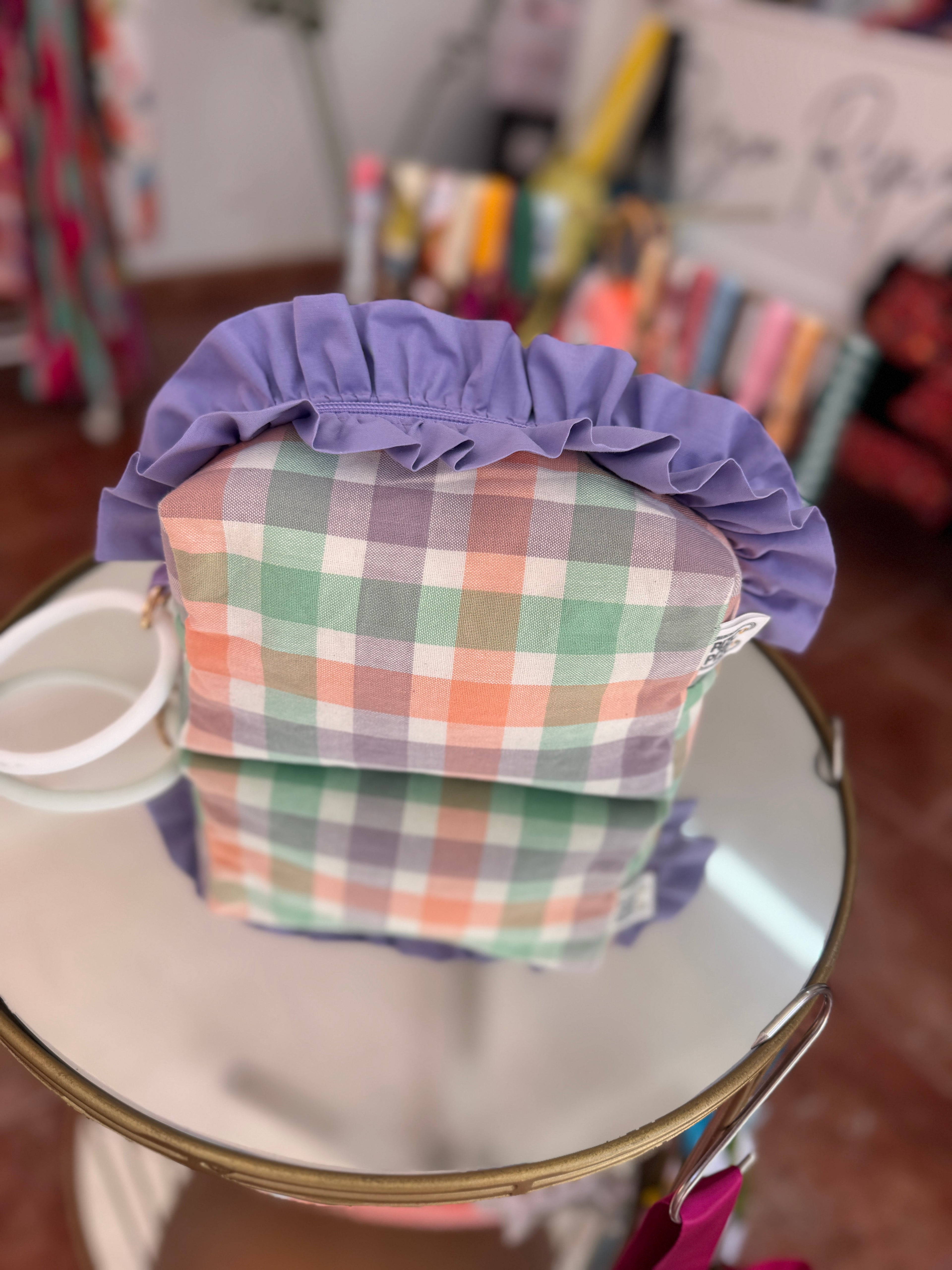 Neon Pink Gingham Toiletry Bag