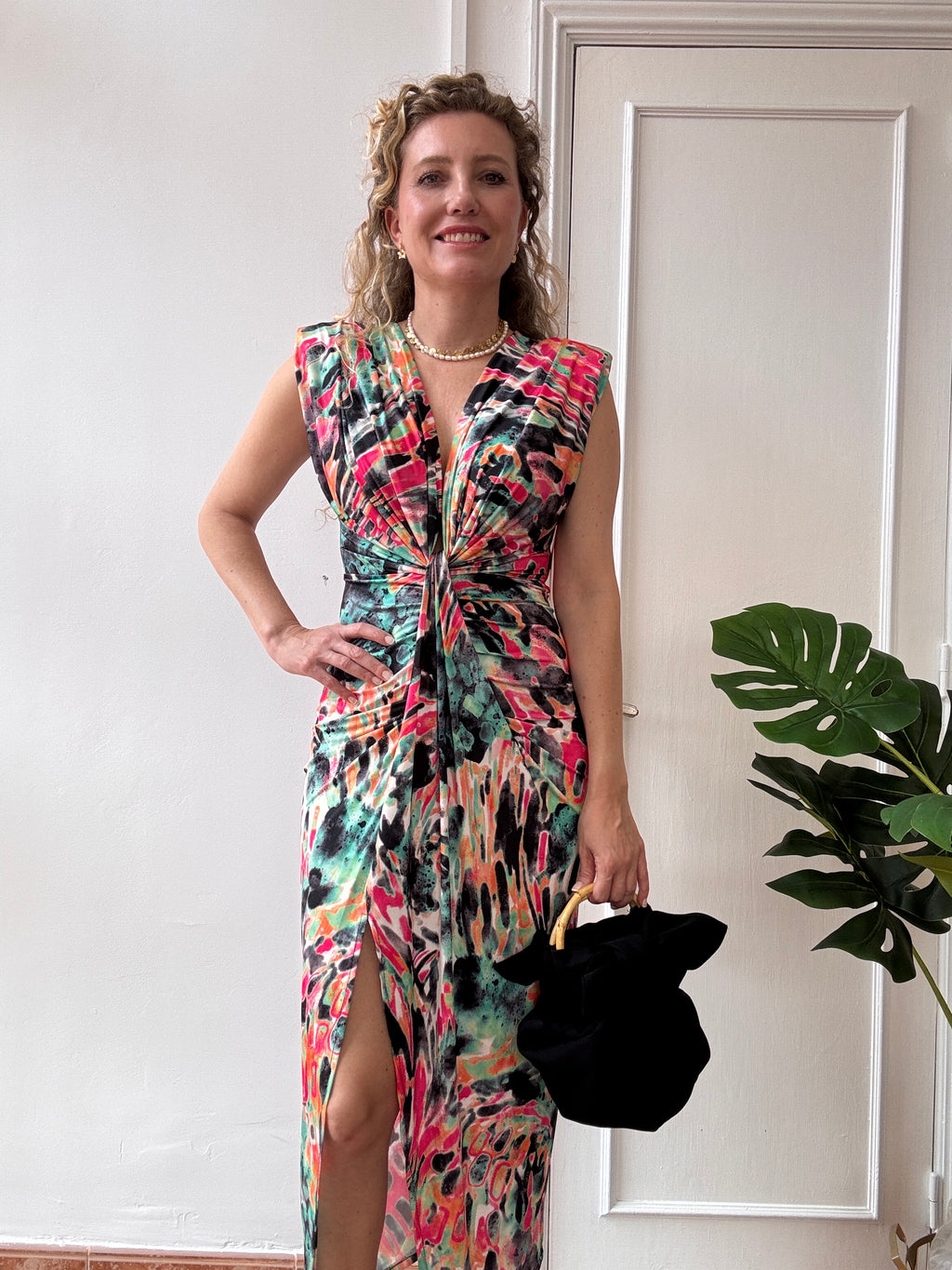 Vestido de Fiesta Nudo Multicolor Negro